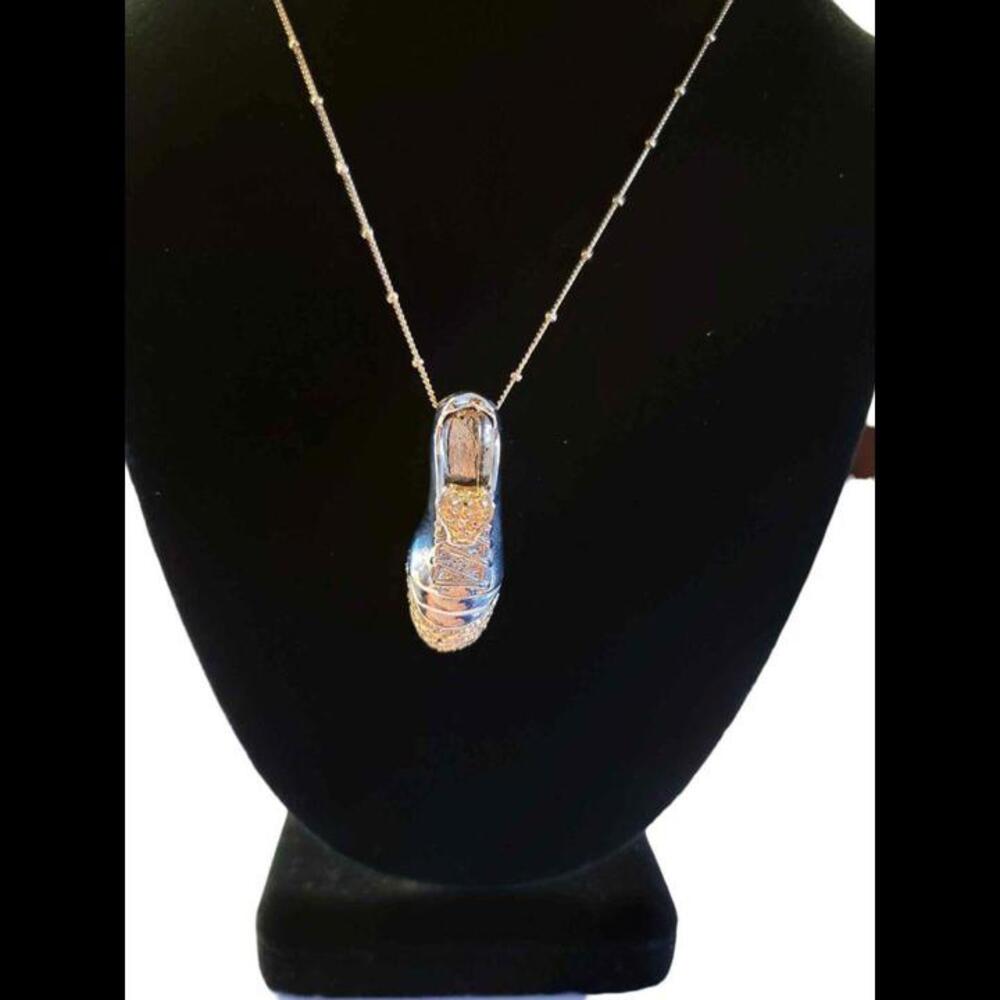 Silver and Gold Tone Athletic Cleats Pendant with Necklace